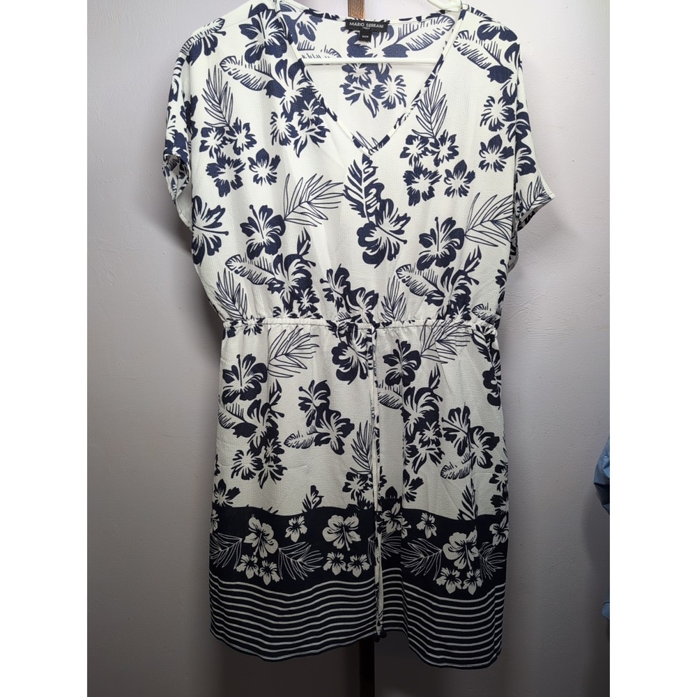 Mario Serrani Beach Swim Cover Up Hawaiian Navy & White, Size S